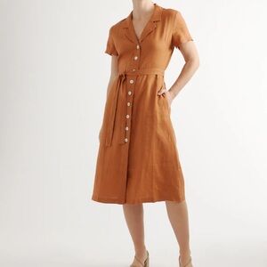 NWOT Quince 100% European Linen Button Front Dress Sz L